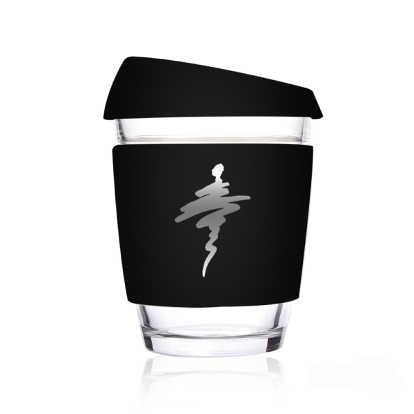 Glass mug with heatproof sleeve and lid